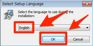 GIMPインストール言語の選択。ここではEnglishを選択します。