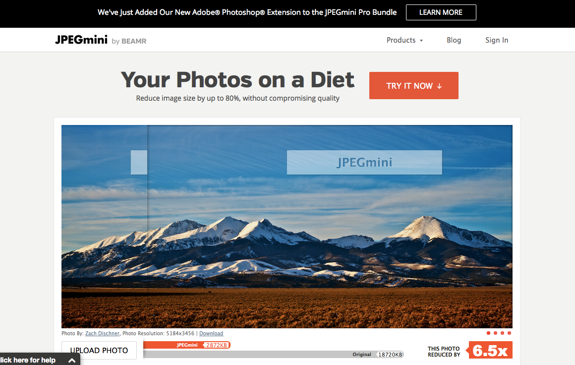 画像を圧縮してくれる便利なツール、JPEGmininiへアクセス